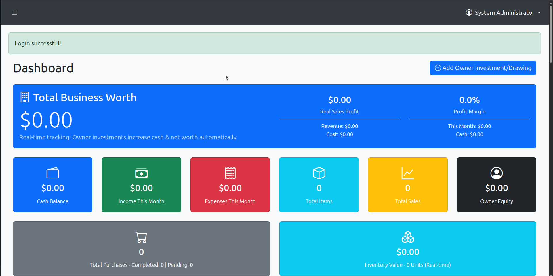 Solar Sales management system dashboard showing sales, inventory, and financial records